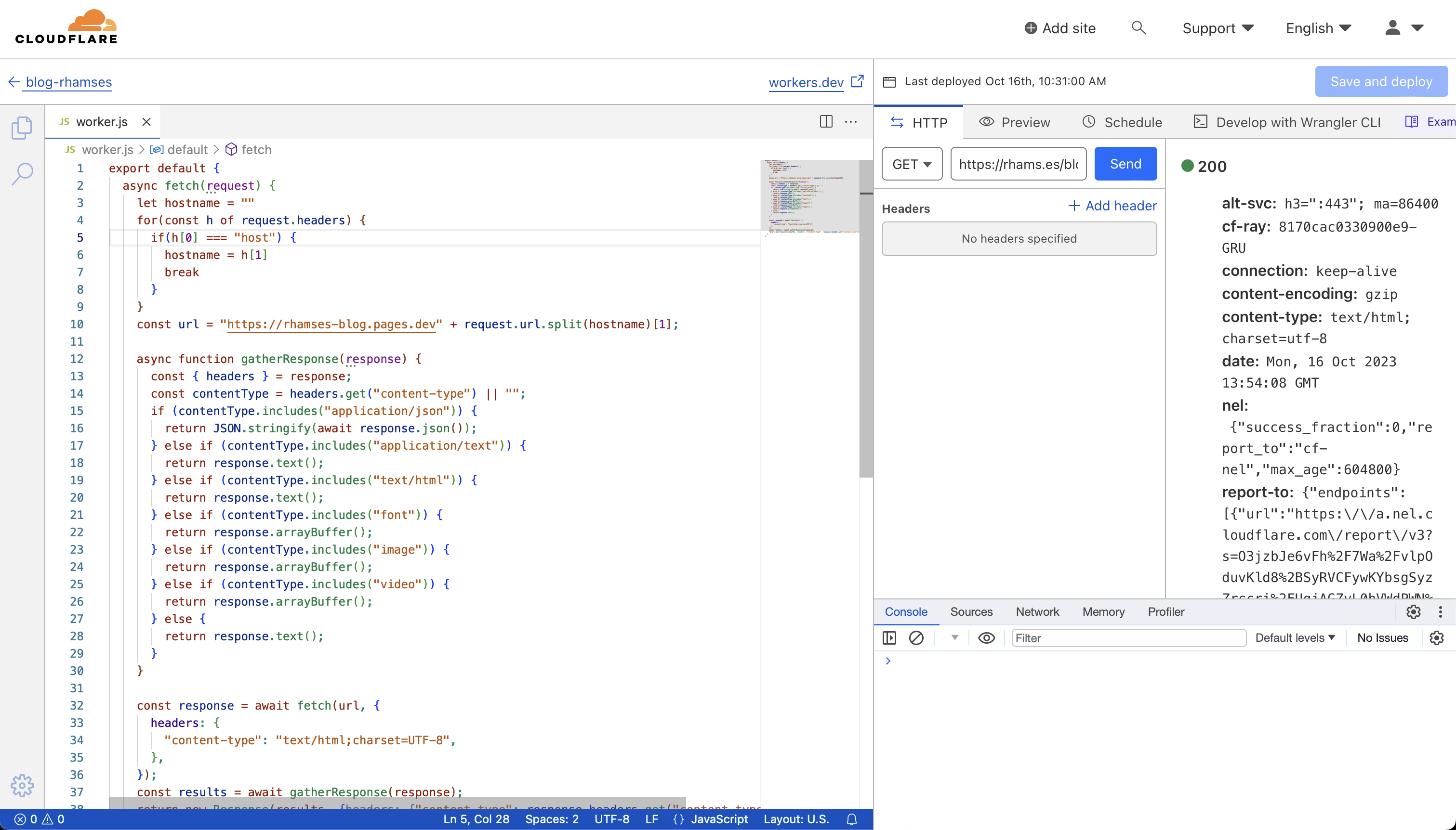 Tela de desenvolvimento web para o web worker