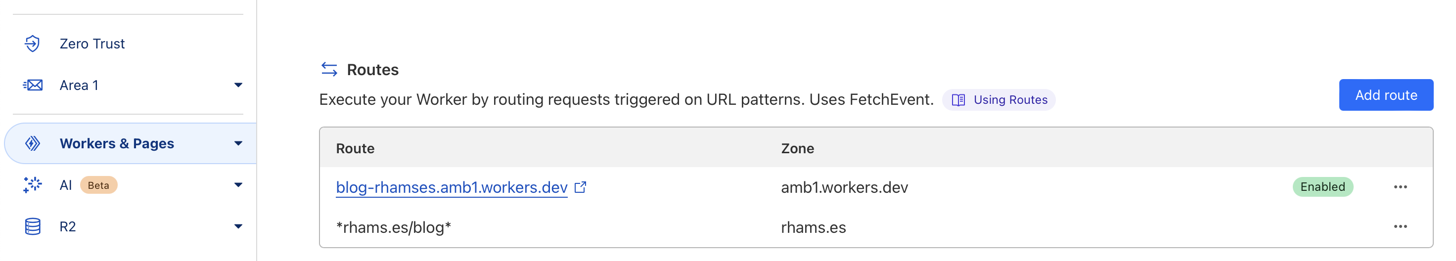 menu de regras dentro da opção routes do web worker
