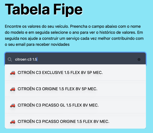 imagem do mecanismo de busca do site fipe.amb1.io